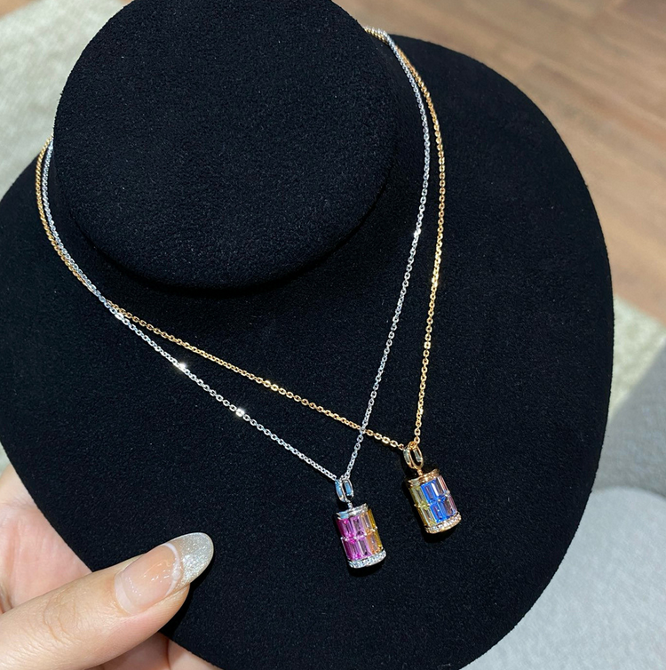 2025 Choucong Ins Top Sell Cylinder Pendant Vintgae Jewelry 18K Gold Fill Princess Cut Colorful 5A Cubic Zircon CZ Diamond Lover Women Elegant Clavicl