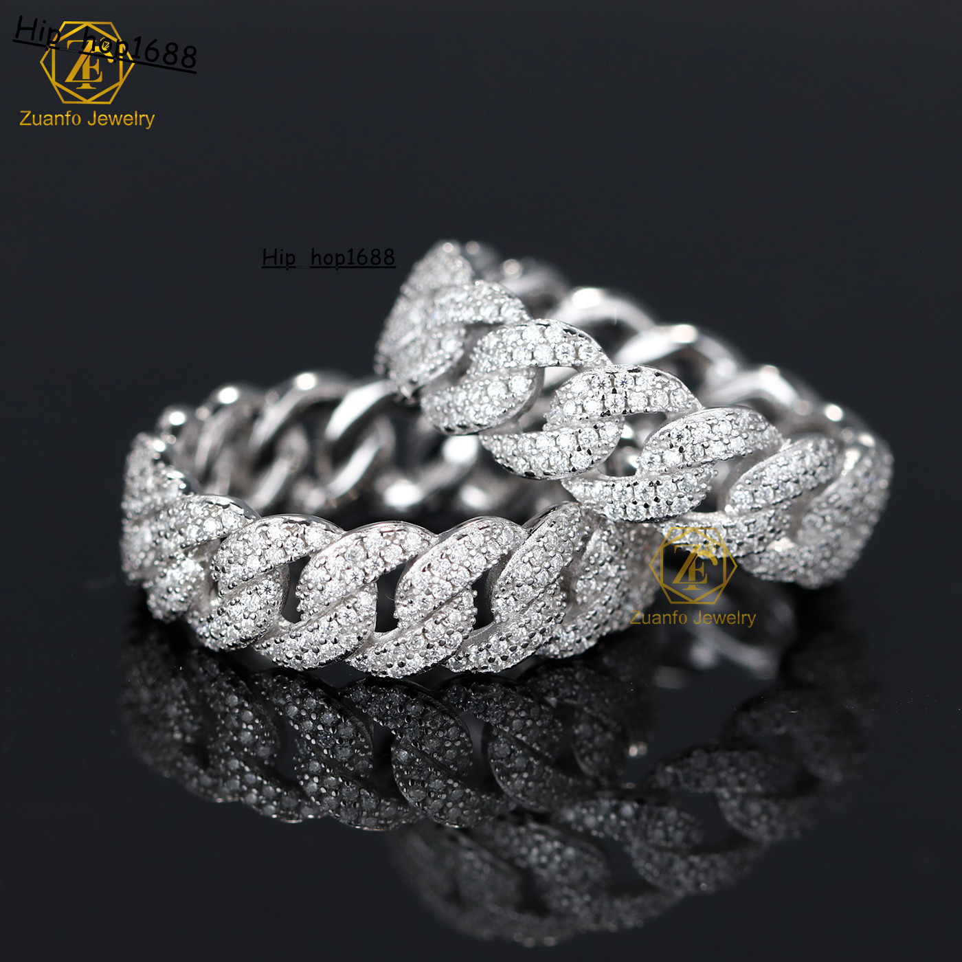 RTS 7mm 18mm Moissanite Diamond Cuban Link Ring 925 Sterling Silver VVS Gold Plated Ring Fine Jewelry for Men
