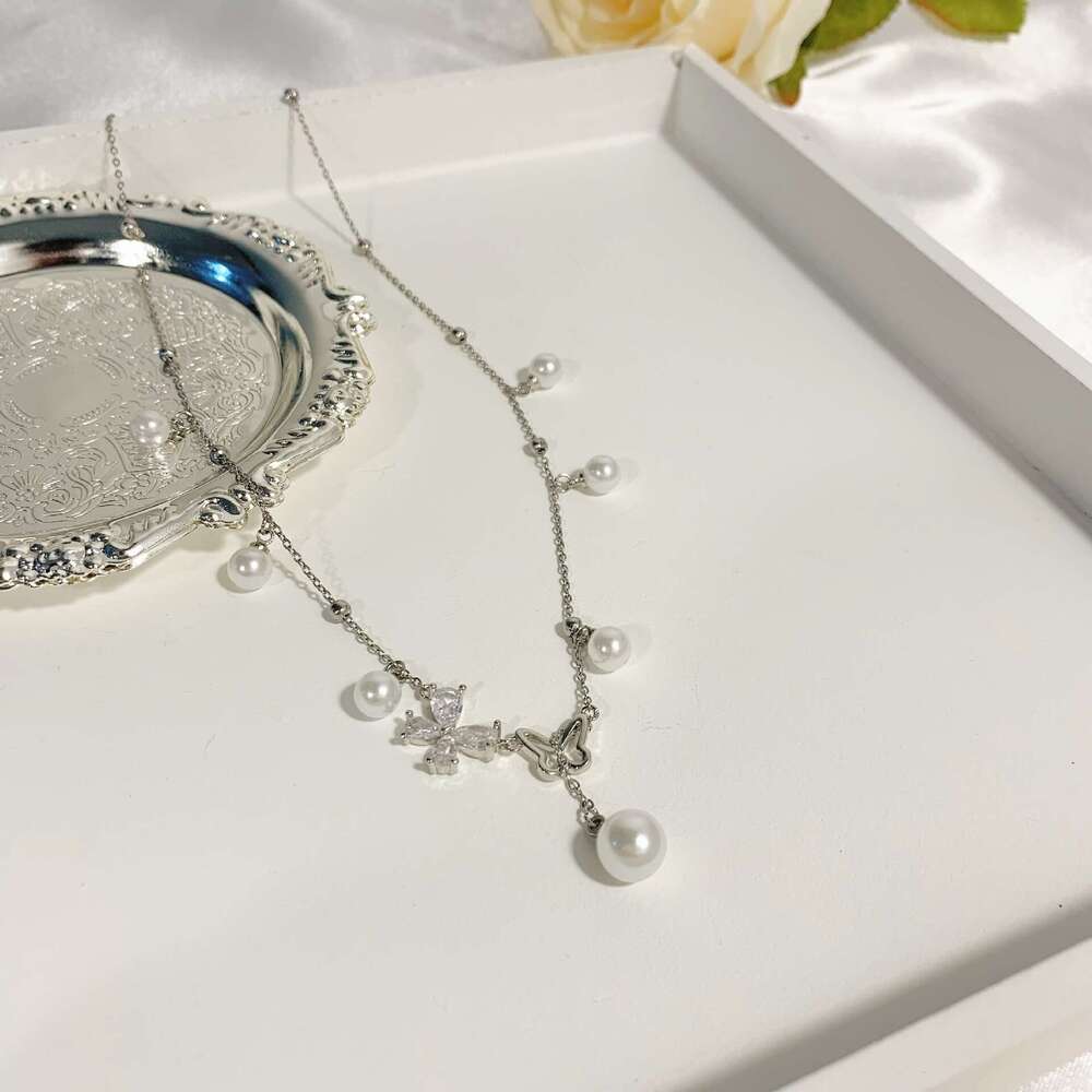 FUXIN2024 New Pearl Butterfly Tassel Necklace for Women, Niche Design with High-end Feel, Collarbone Chain, Versatile 94e