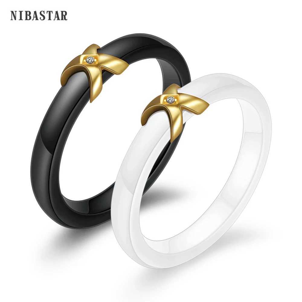 NIBASTAR Simple X Ceramic Ring For Women Crystal Black/White Ceramic Fashion 3mm Rings High Quality Jewelry Gift y250730