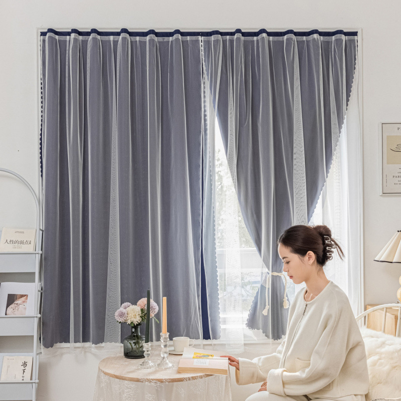 YL-36758 blackout curtain for rental bedroom bay windows, punch-free installation, Velcro-type blackout curtains, factory cross-border wholesale