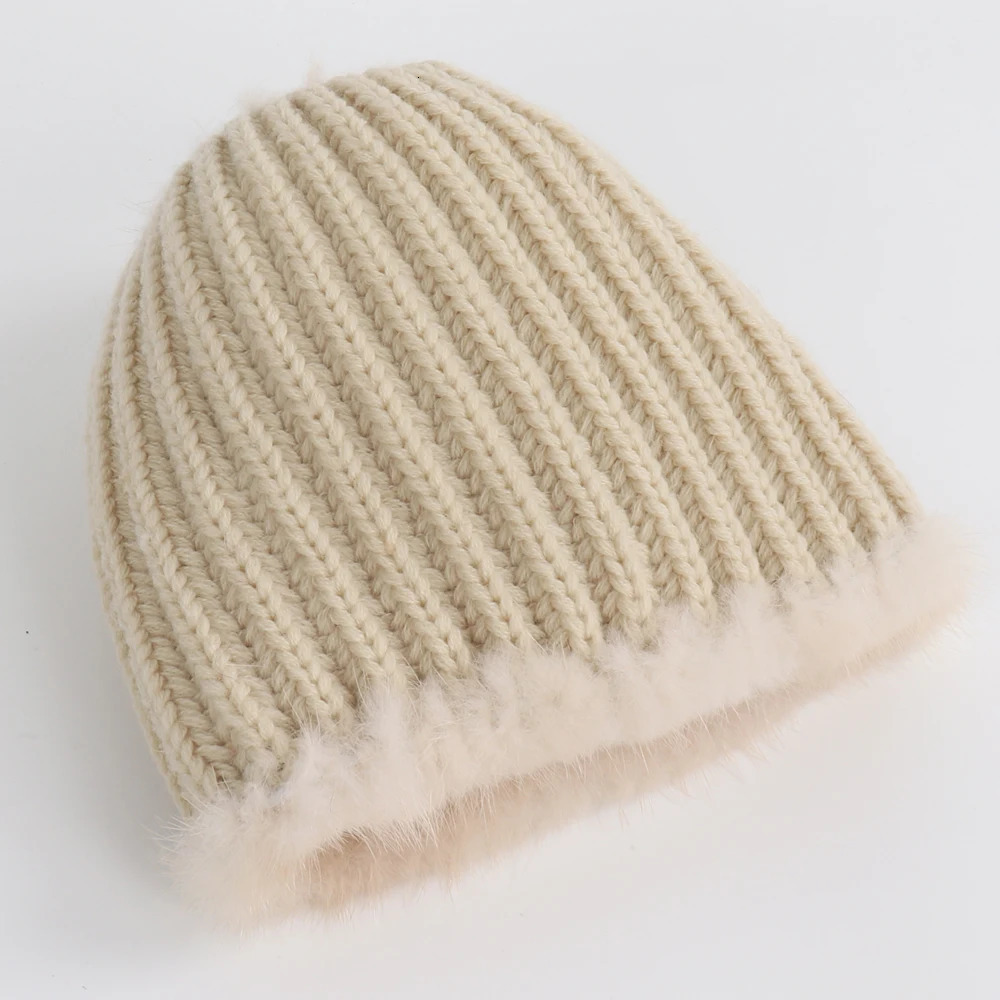 Winter Women Natural Mink Fur Hat Hand Knitted Warm 100% Genuine Mink Fur Cap Russia Lady Mink Fur And Fox Fur Pompons Hats 250724