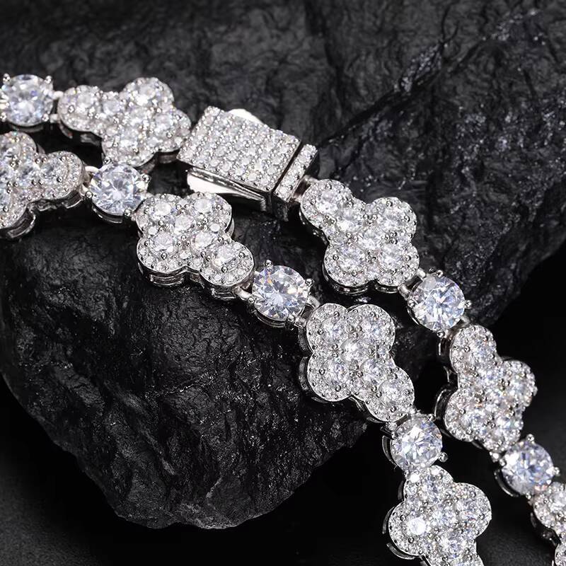 Iced Out Cross Design 10mm Vvs Moissanite White Gold Plated 925 Silver Tennis Chain Necklace Rapper Hip Hop Jewelry