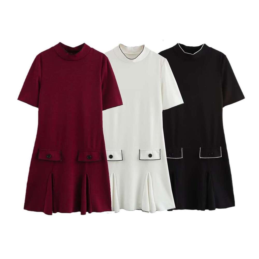 Women's Clothing 2024 Autumn Winter New Sleeve Round Neck Wave Style Wide Hem Short Dress 5584697