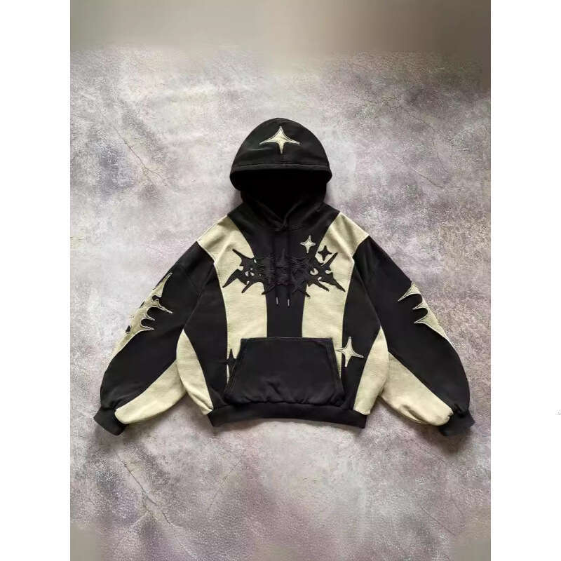 2025 American Street Style Y2K Thick Patchwork Hoodie New Trend Unisex Loose High Weight Sweatshirt