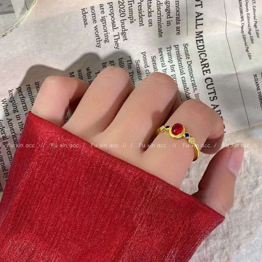 Blue and White Zircon Mancalong Style Light Luxury Niche Open Ring Fashion Simple High-end Feel Jewelry 1bb