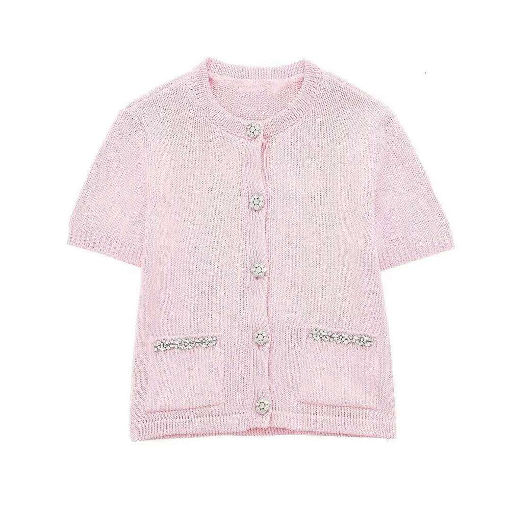 Designer Clothing 2025 MSNOLOA Spring Summer Casual Knitted Single Breasted O-Neck Pockets Cardigan Half Sleeve Women Sweaters