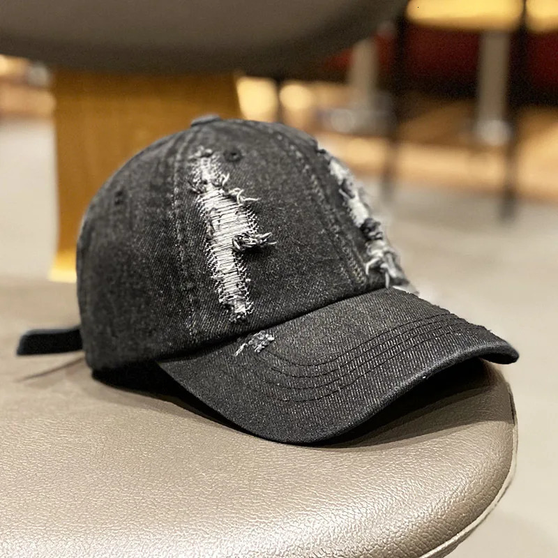 Washed Denim Baseball Caps Women Vintage Holed Distressed Cap Fashion Sports Denim Hats Plain Women Men Dad Caps 250730