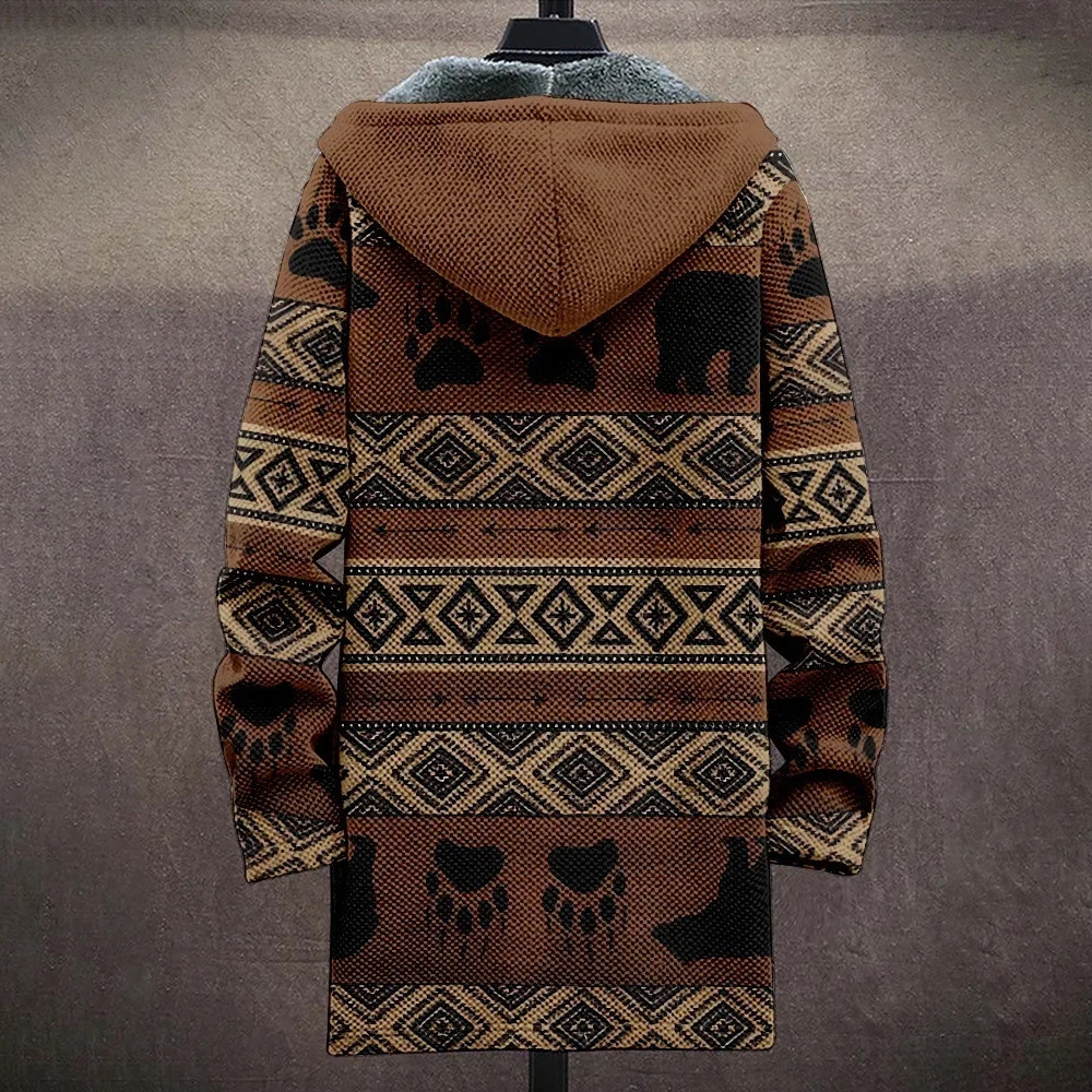 Men Jacket Cardigans Coats Printed Native Retro Aztec Graphics Mid Trench Outdoors Fleece Winter Casual Streetwear Clothing 250729