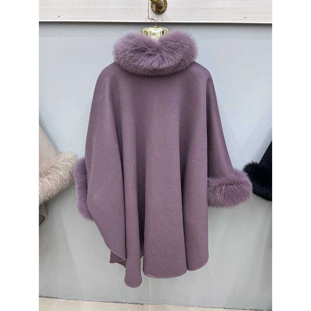 Designer Clothing Natural Real Winter Fox Fur Collar Long Cashmere Wool Woolen Women Jacket Outwear Ladies Female Coat Fashion