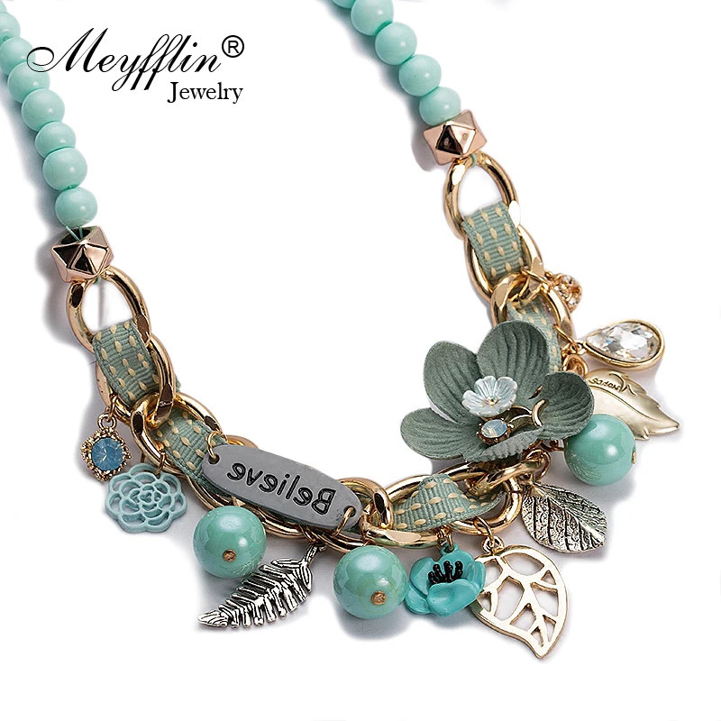 Meyfflin Flower Statement Necklaces Vintage Resin Beads Candy Color Choker Necklaces Fashion Jewelry for Women Collier 250729