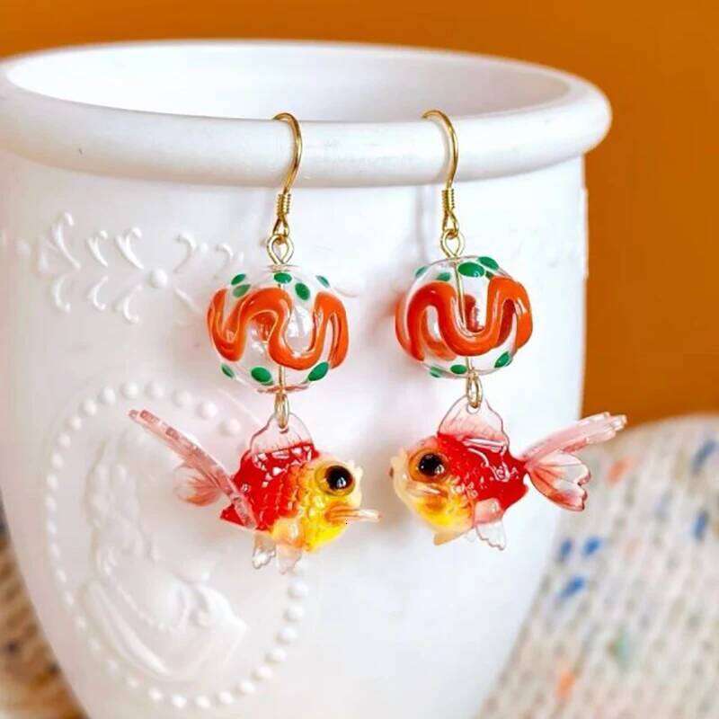Cute Fish Asymmetrical For Unique Goldfish Pendant Long Fashion Women Koi Earring Design Jewelry Wholesale