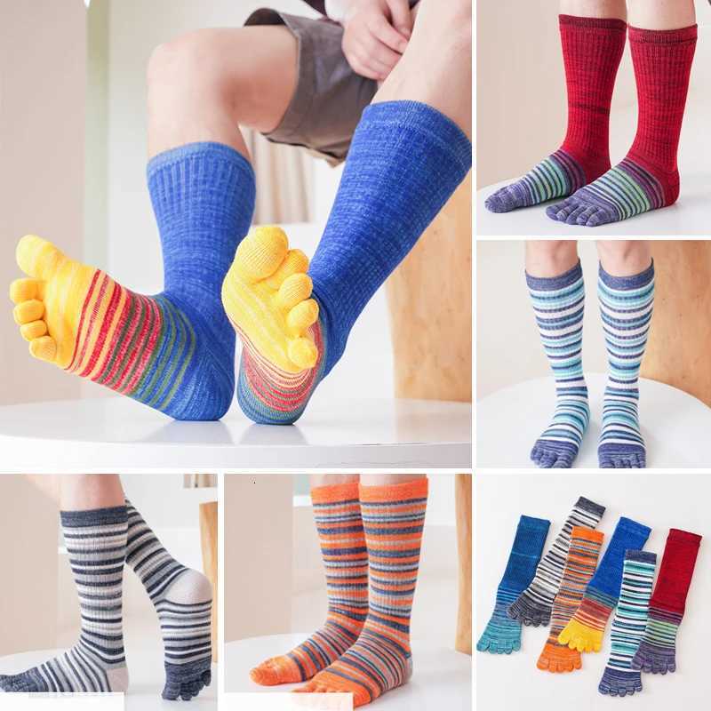 Man Long Toe Socks Plus Large Size Combed Cotton Colorful Striped Compression Sport Fitness Happy Funny 5 Finger Calf Socks Z250731