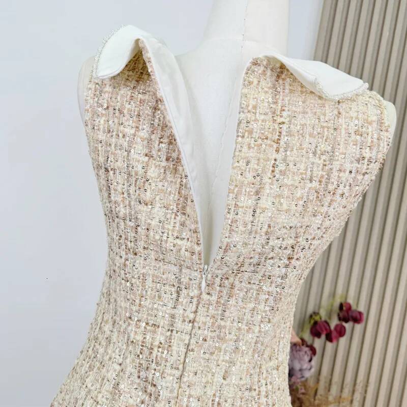Korean Sweet Tweed Small Fragrance Short Dresses For Women 2025 Fashion Beading Summer Dress Hotsweet Sexy Party Vestidos dongdumaoyi