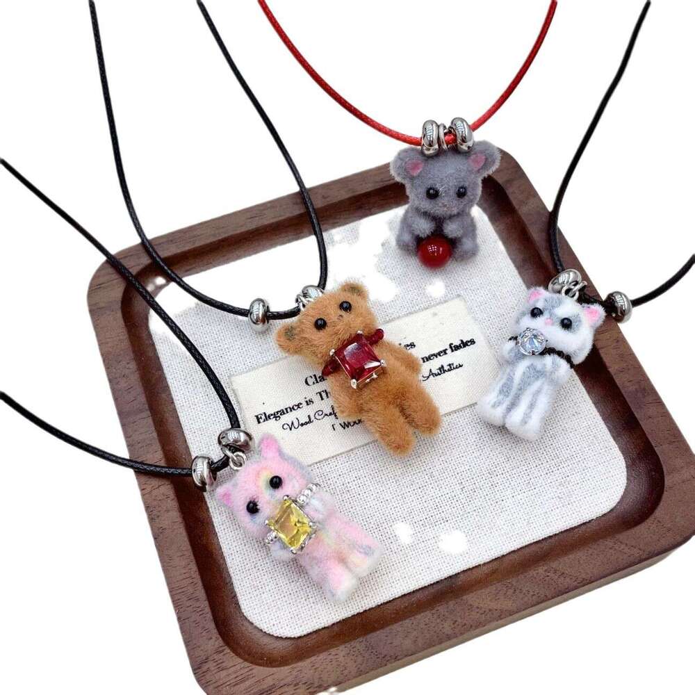 Cute Flocked Bear Sweater Chain New Niche Design Sense Autumn Winter Long Versatile Fun Cartoon Soft Adorable Necklace 068