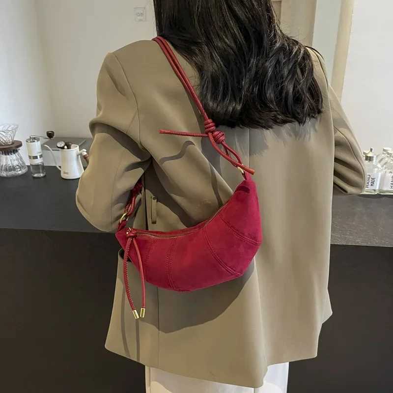 Vintage Half Moon Shoulder Bags for Women Fashion Faux Suede Ladies Underarm Bag New Soft Clutch Female Handbags Small Purse Y250730