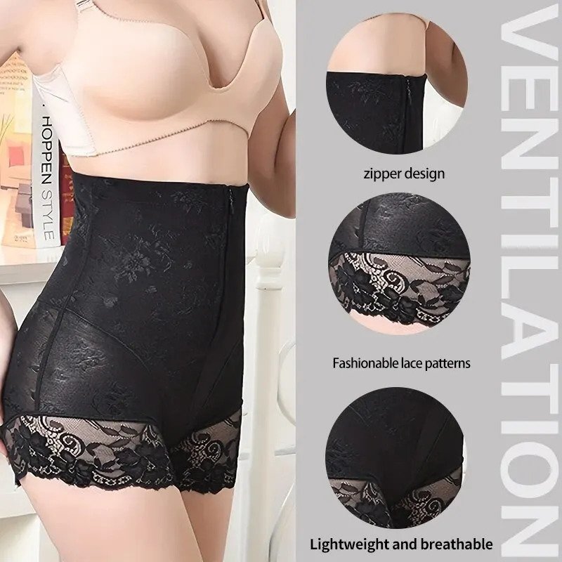 Womens Lace and Lace Decoration High Waist Abdominal and Hip Front Button Zipper Womens High Waist Shaped Shorts 250726