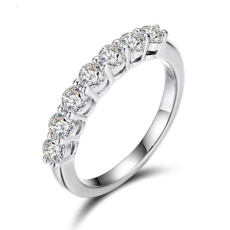 Silver S925 2mm Round Brilliant Cut Moissanite Stone Wedding Eternity Band Ring Ready to Ship Engagement Ring Women Jewelry