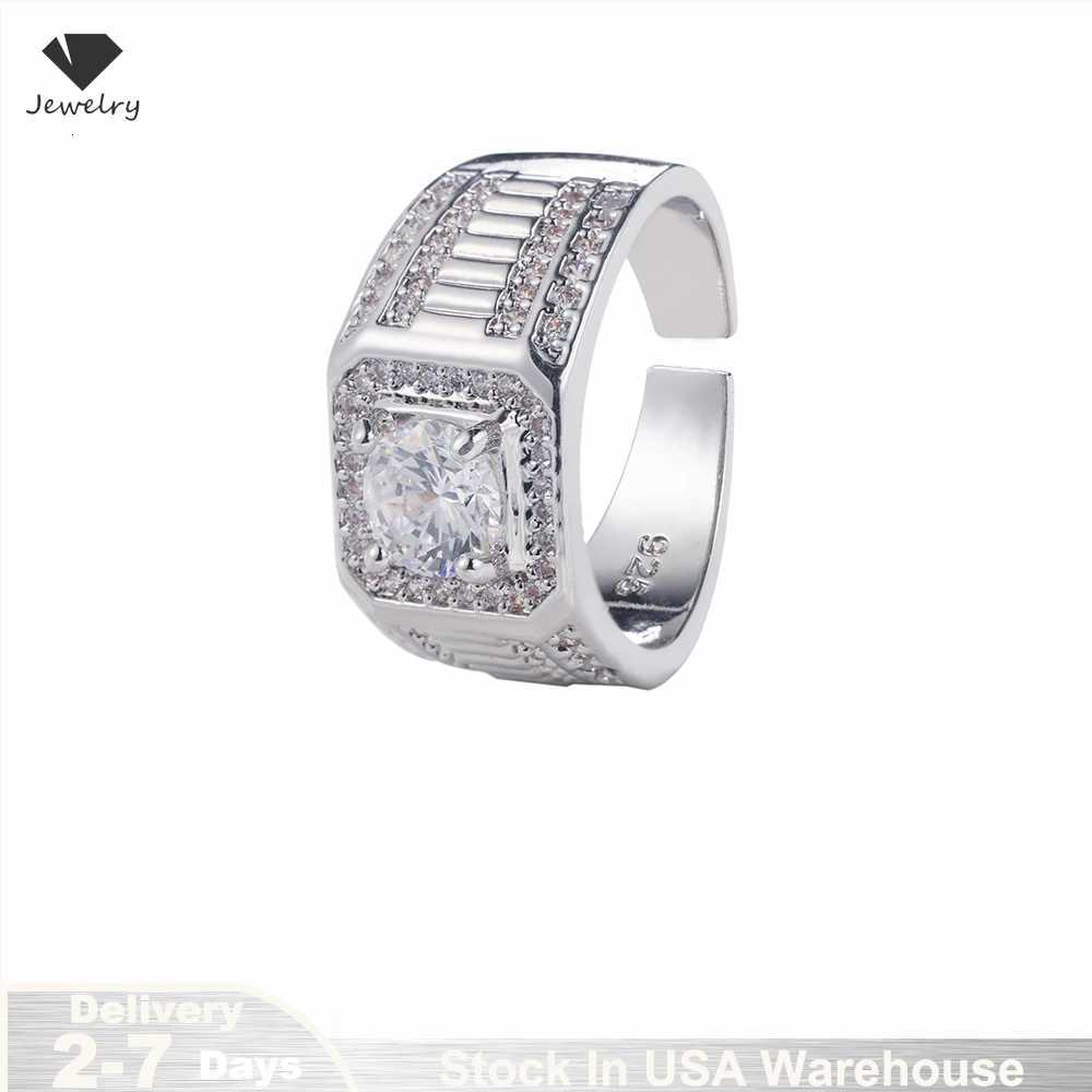 925 Sterling Silver Jewelry Luxury Round Cubic Zircon Rings for Men Classic Wedding Ceremony Ring Male Hip Hop Accessories y250730