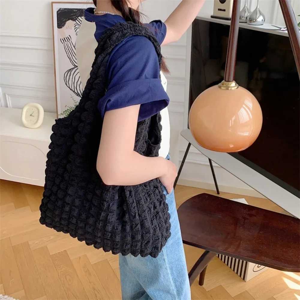 Summer Pleated Bubble Cloud Women Shoulder Bag Vintage Candy Color Large Capacity Shopping Tote Bag Y250730