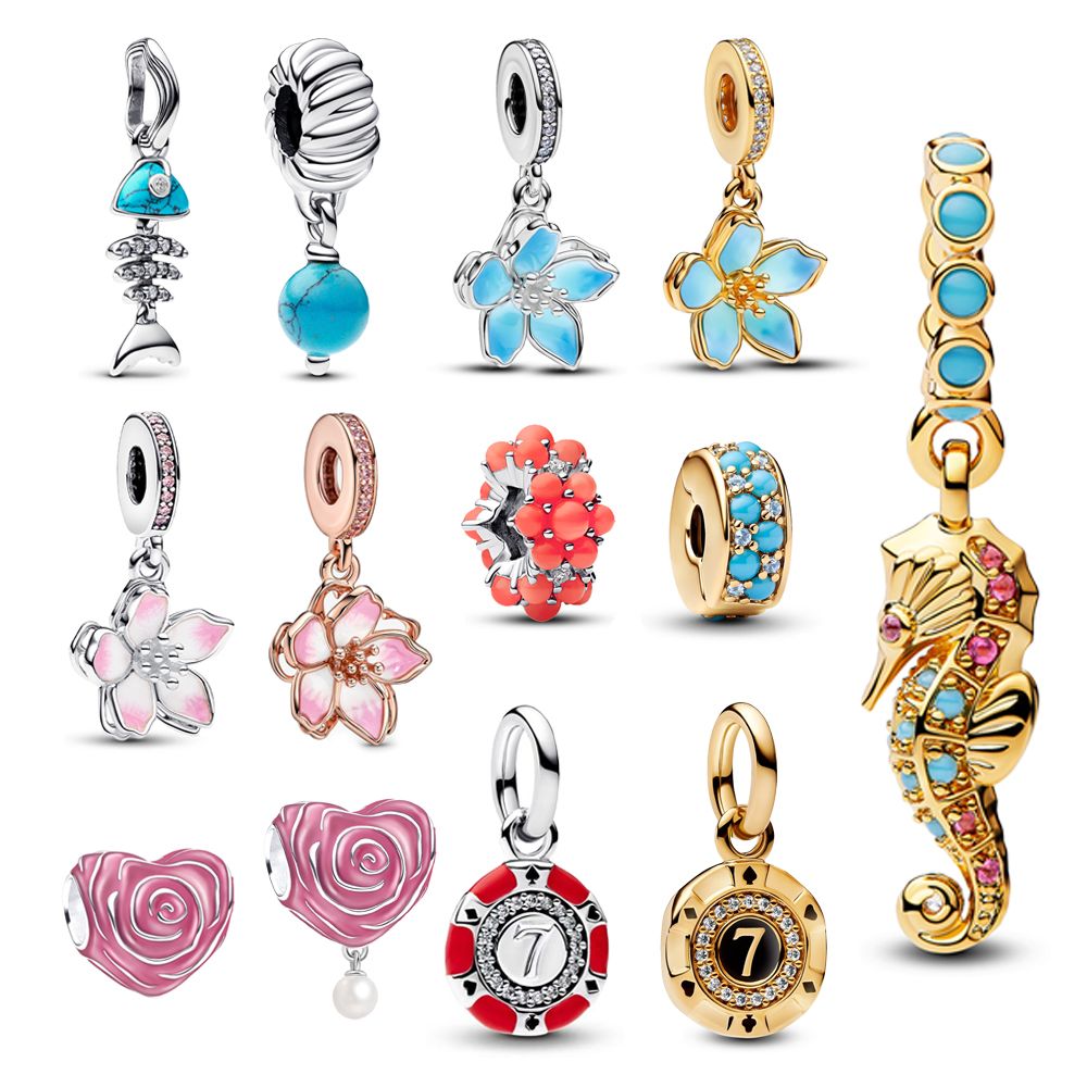Beautiful charms 925 Silver Lotus Coral Seahorse Rose Fish Pendant Fit DIY Bracelet Necklace Classic Matching designer luxury jewelry Gifts