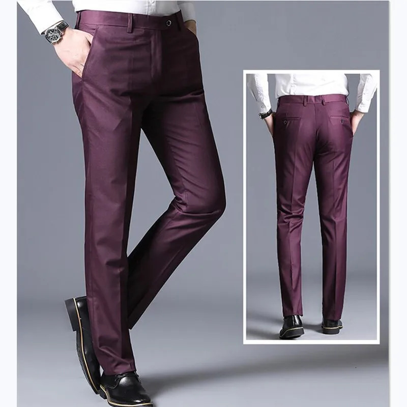 Men Suit Pants Spring Dress Straight Business Office Trousers Mens Formal Male Black 250731