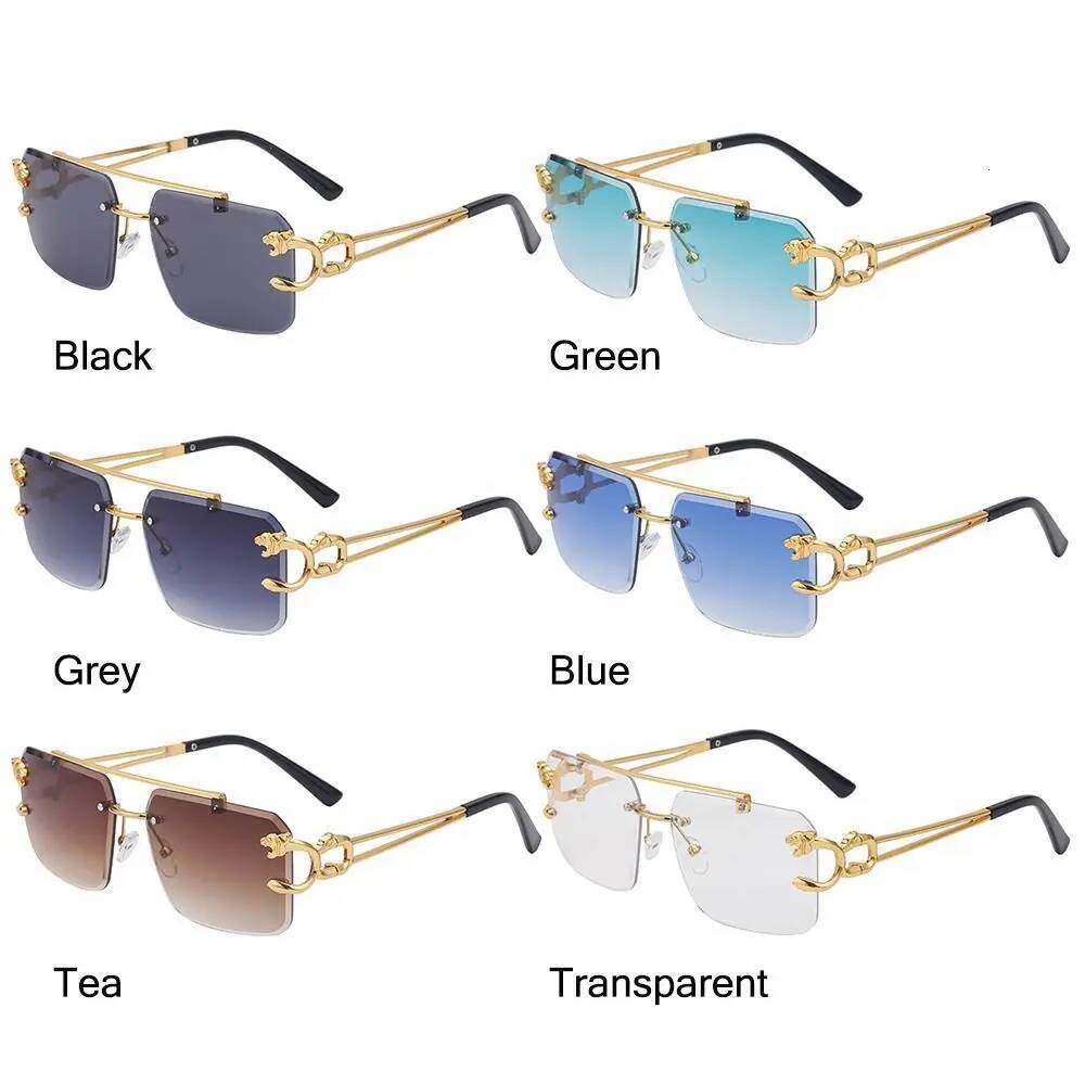 Steampunk Rimless Square Sunglasses Men 2025 Brand Designer Gold Lion Decoration Sun Glasses for Women Vintage Eyewear