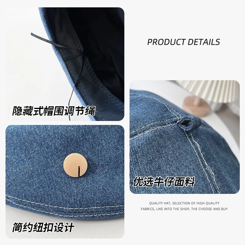 Denim Beret Womens Japanese Octagonal Hat Big Head Circumference Cloud Hat Painter Hats for Women Fashion Berets 250730