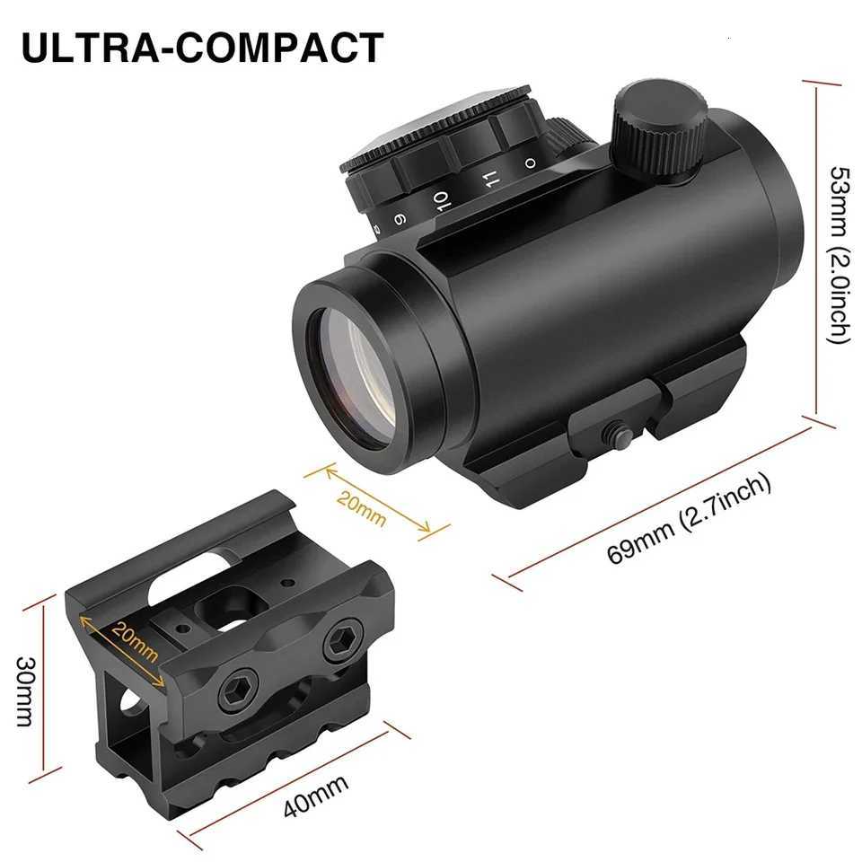 1x20 Red Dot Sight Tactical Rifle Scope Red Dot Sight Reflex Sight Optical Sight with 1 inch Riser Mount Airsoft Hunting Scope R250730