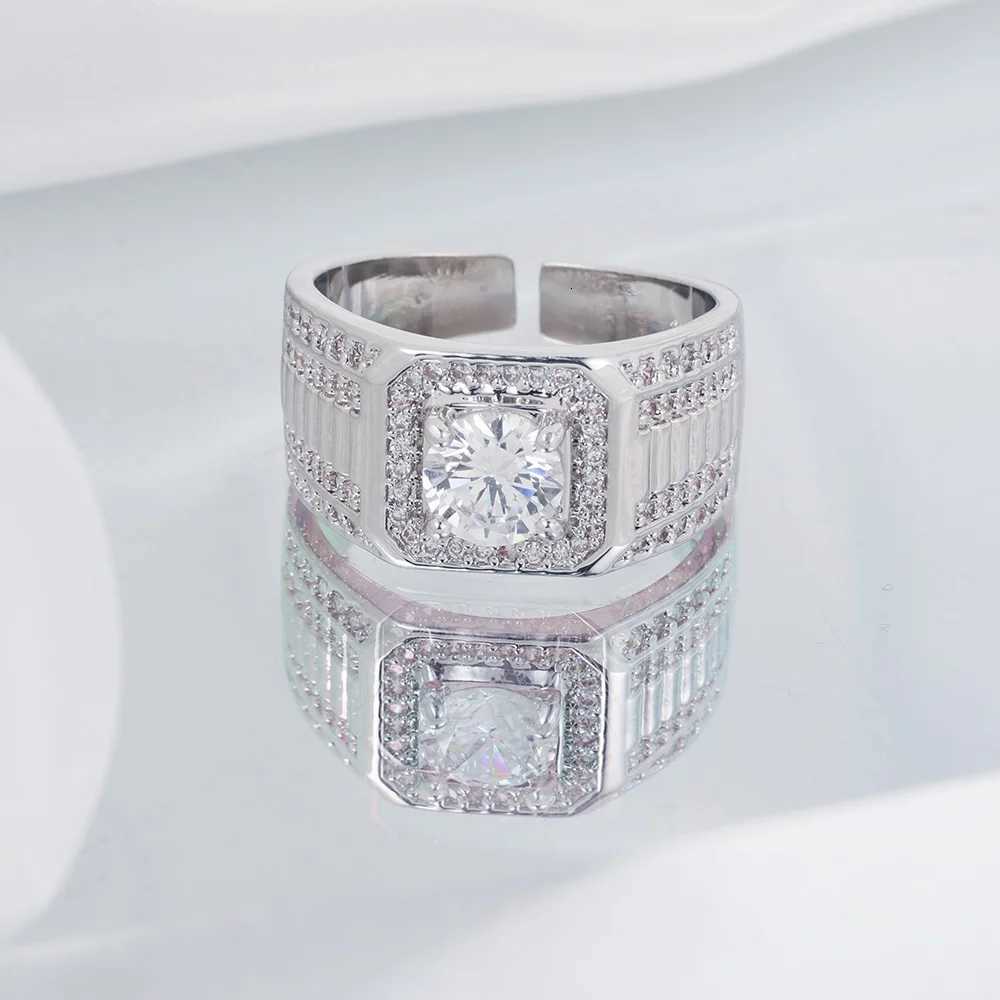 925 Sterling Silver Jewelry Luxury Round Cubic Zircon Rings for Men Classic Wedding Ceremony Ring Male Hip Hop Accessories y250730