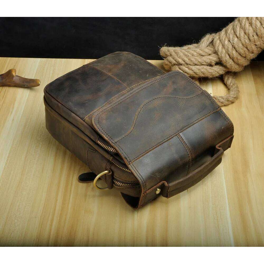Hot Sale Quality Leather Male Fashion Tote Messenger Design Satchel Cross-body One Shoulder bag 8" Tablet Case For Men 144 OLOEY