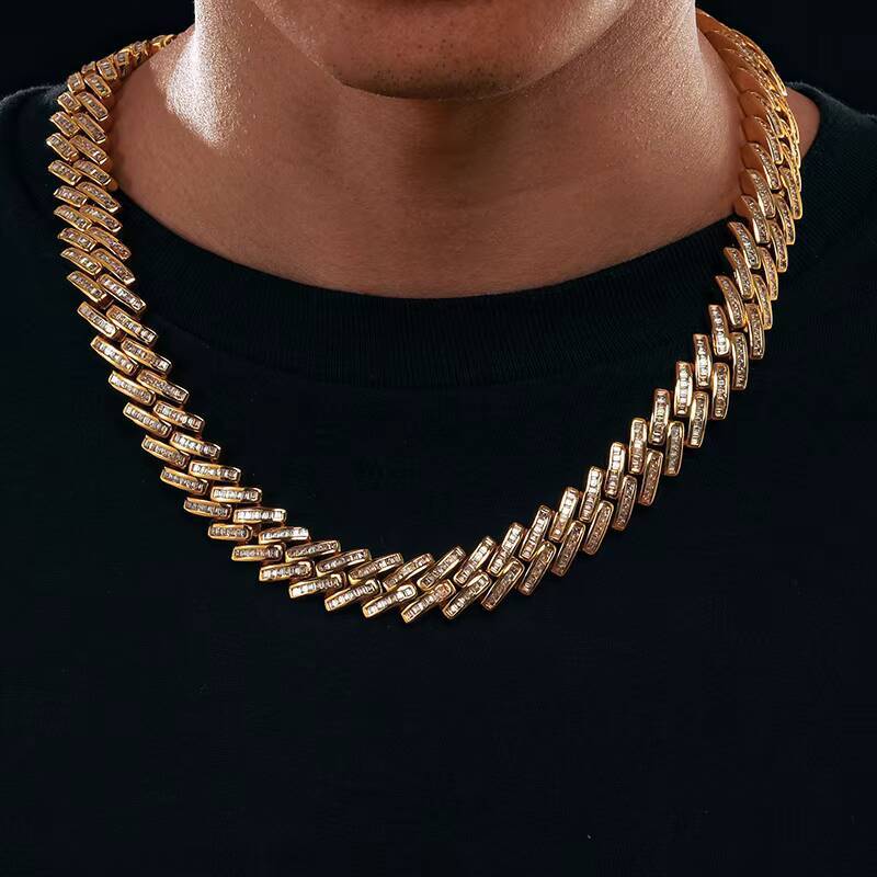 Wholesales Price Men Jewelry 14.6mm Gold Plated Moissanite 925 Sterling Silver Hip Hop Cuban Link Chain Necklace