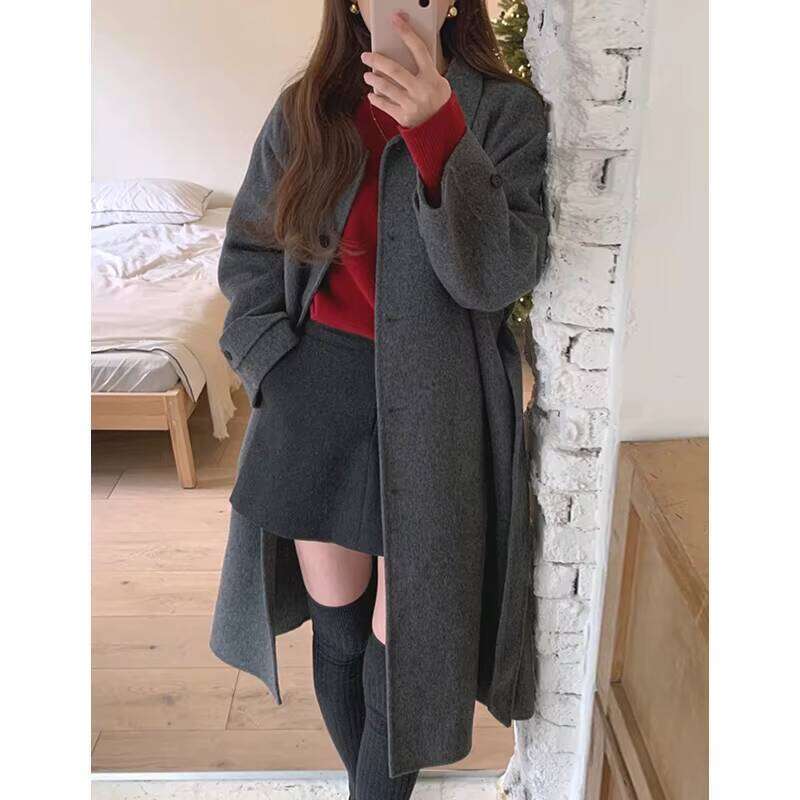 2024 Autumn Vintage Lapel Single Breasted Loose And Versatile Long Woolen Women's Coat