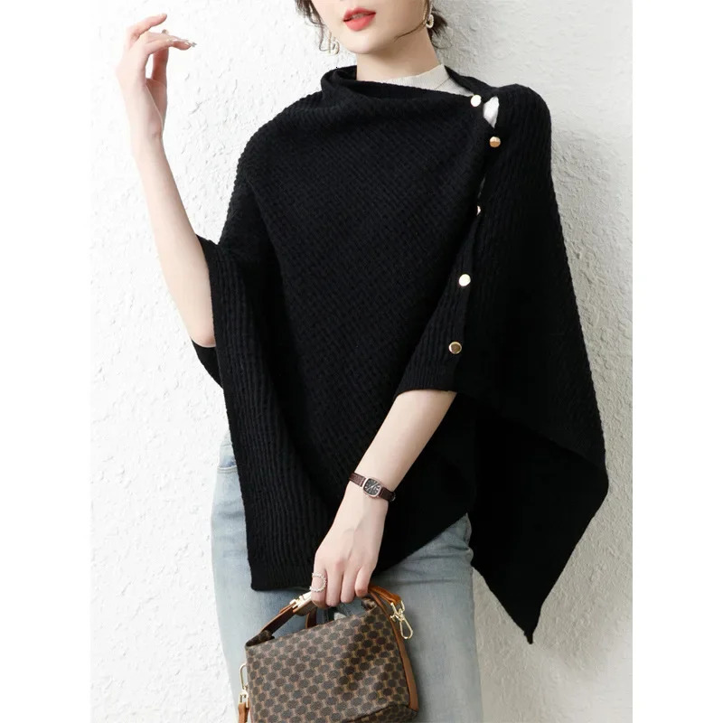 7 Color Autumn Knitted Smock Button Cardigan Style Short Loose Shawl Overall Fashion Ring Used Thin Poncho Capes Wear 250729