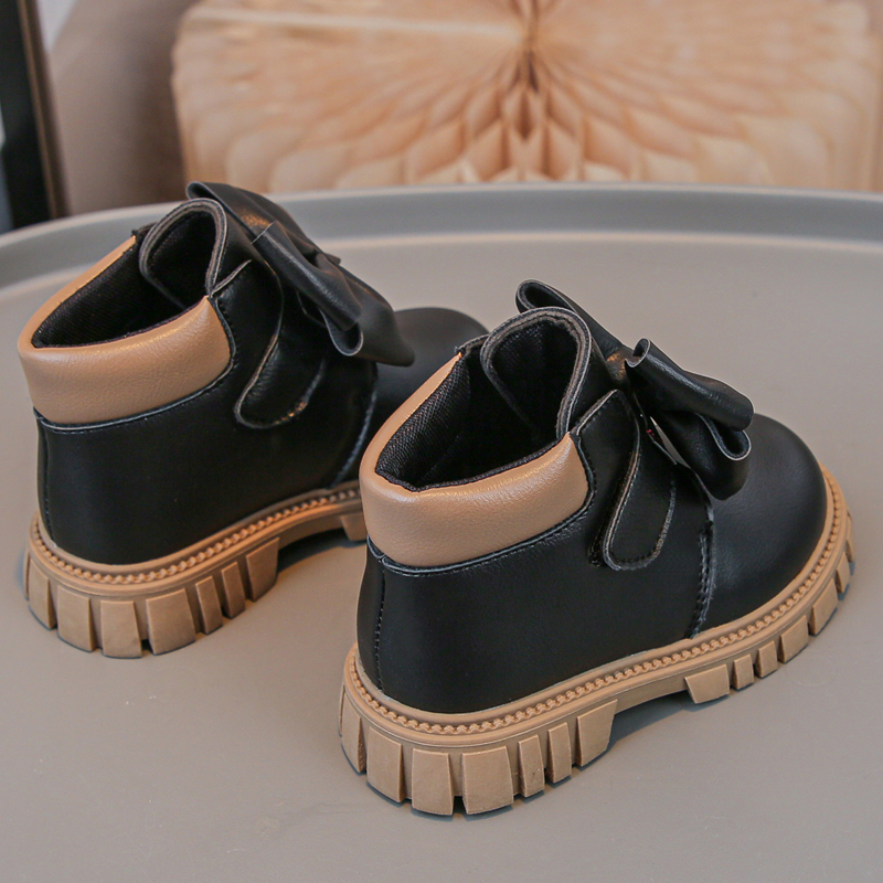 Girls bow short boots Korean cute princess style soft cute baby leather boots
