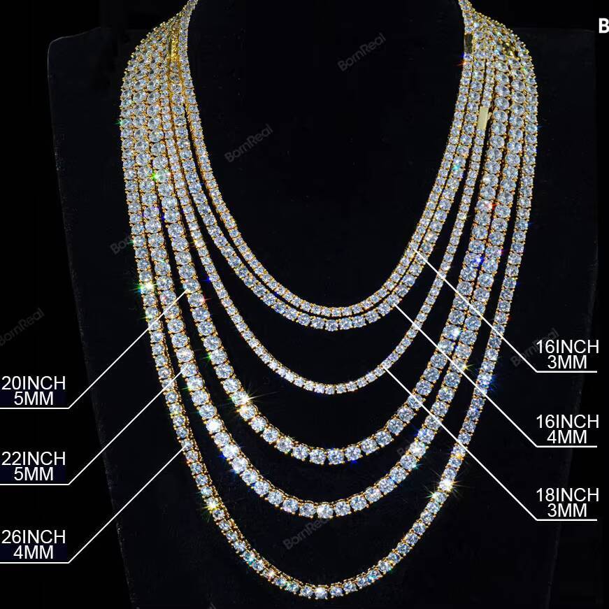 2025 Wholesale 18K Gold Vvs Moissanite Tennis Necklace Chain Iced Out 3MM 4MM 5MM 925 Silver Lab Diamond Tennis Bracelet Fine Jewelry