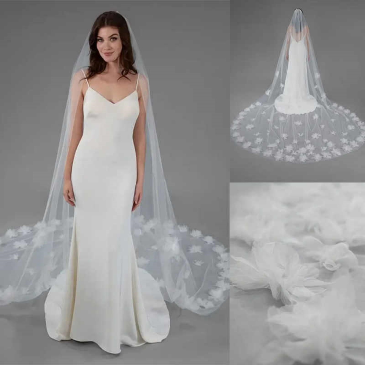 White Ivory Bridal Veil Wedding Veils 3D Flowers Lace Petals Veil Long Cathedral Bride Wedding Accessories