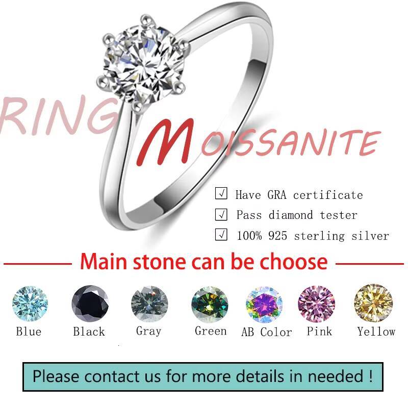 Wholesale Jewelry 0.3/0.5/1ct/2ct/3ct Classic Six Claws Wedding Engagement 925 Sterling Silver Diamond Moissanite Ring
