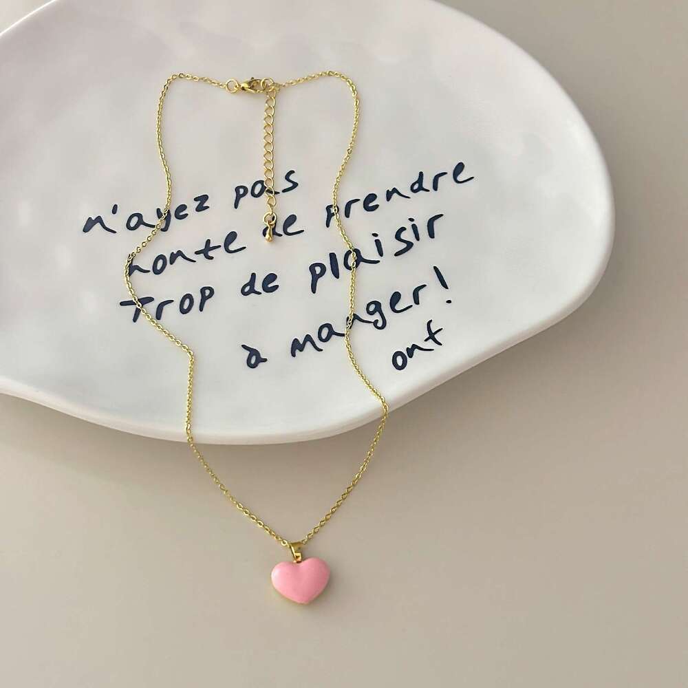Korean Niche Design Pink Enamel with Oil Drip Effect, Reversible Peach Heart Necklace for Women, Popular on Social Media cf5