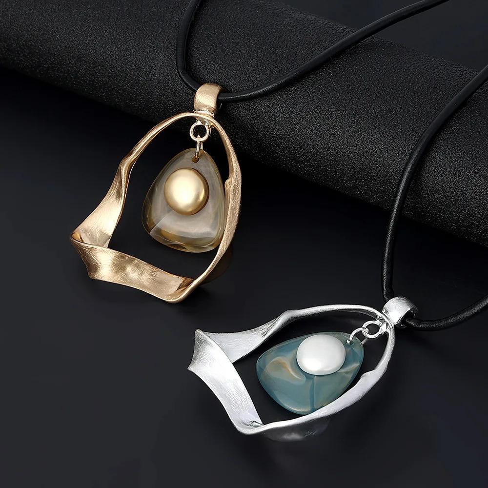 Kaseakia Metal Resin Hoop Irregular Retro Pendant for Sweater Chain Long Necklace for Women Fashion 250729