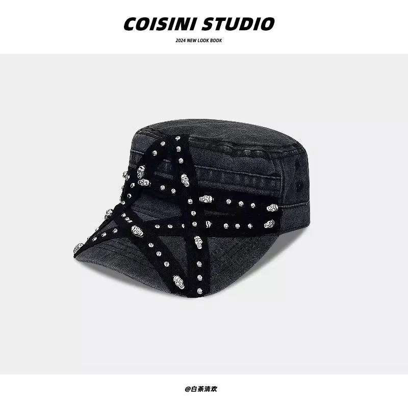 American Retro Punk Style Rivet Star Baseball Caps Women Summer Autumn Casual Versatile Personality Y2k Flat Top Hats 250730