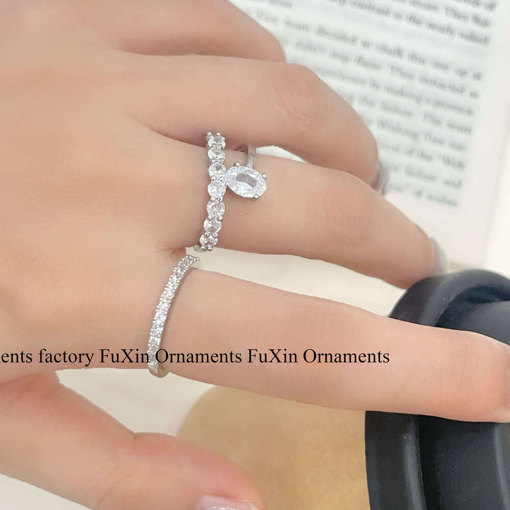 Couple Matching Micro Pave Zircon Sugar Cube Open Light Luxury Oval Egg Shape Index Finger Rings Design High-end Feel 746