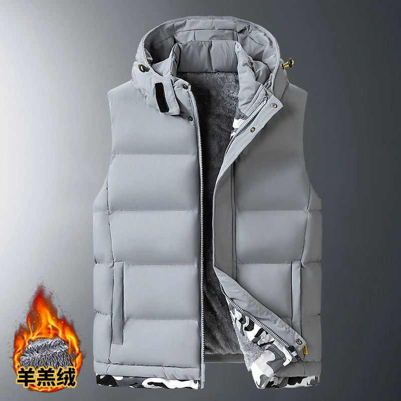 M10XL Plush Hooded Vest Mens Autumn Winter Trendy Personality Down Men Cotton Thick Warm Jacket for Man 250730