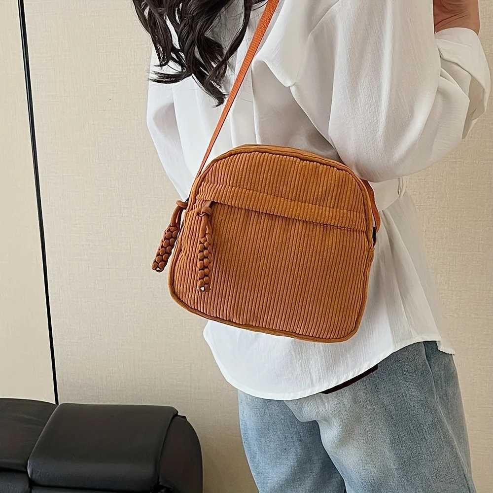 Vintage and Versatile Harajuku Corduroy Shoulder Bag Japanese Casual Corduroy Phone Bag Commuting Key Bag G250729