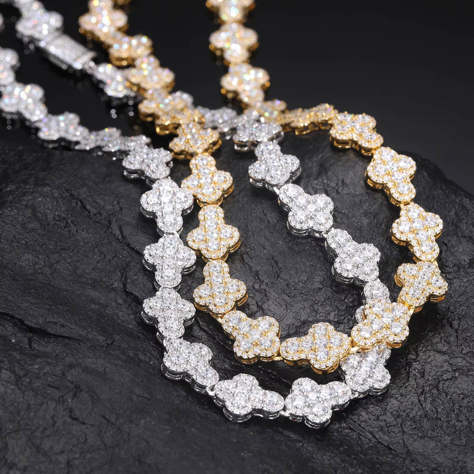 Crazy Hip Hop Jewelry Rappers Bling 925 Sterling Silver VVS Moissanite Diamond Iced Out Cross Link Chain Necklace for Men