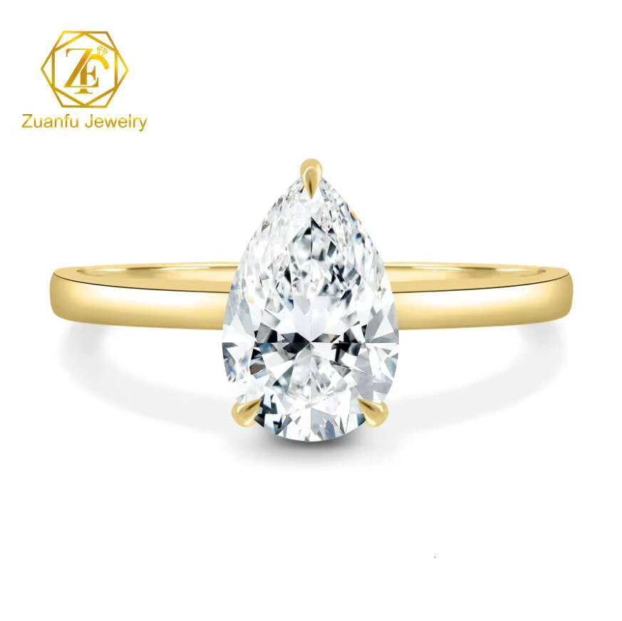 2025 Latest Luxury 14K White Gold 2 Carats Pear Shaped Moissanite Diamond Ring Women Trendy Wedding Engagement Jewelry Unisex