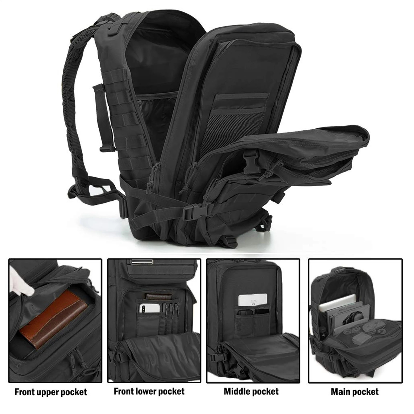 45L Tactical Backpacks Molle Assault Pack 3 Day Bug Out Bag Hiking Treeking Rucksack Fitness Camping Daily Work 250729