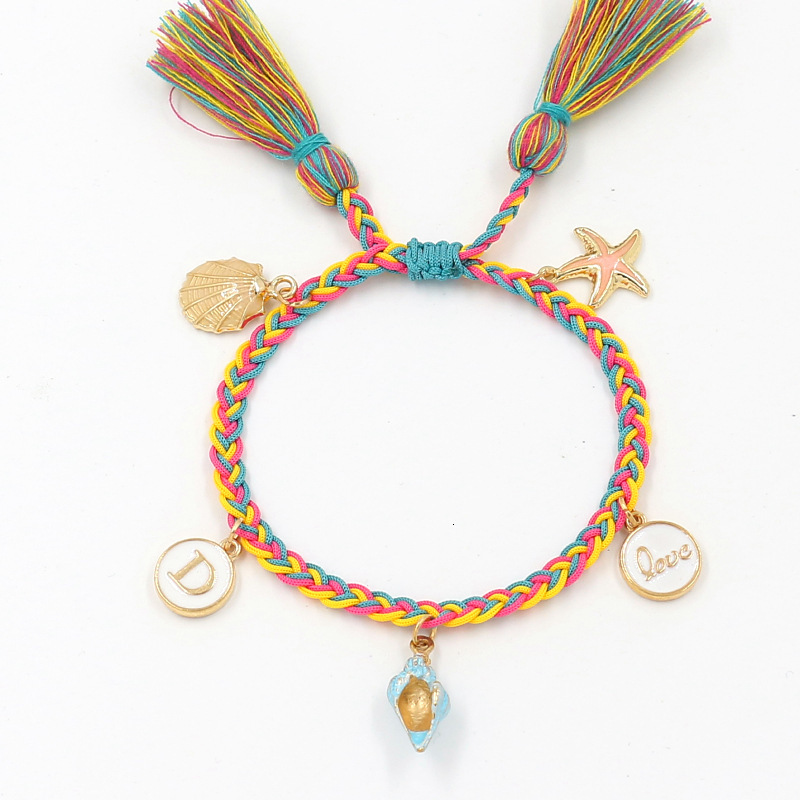 Japan and Korean Style Woven Silicone Anklet Bracelet with Starfish Shell Pendant, Tassel Accent Beach Anklet for Women