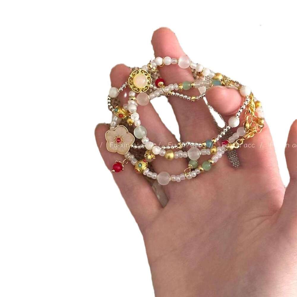 New Chinese Style National Trend Beaded Light Niche Roselle Flower Exquisite Bracelet Personality Versatile Best Friend Hanfu Accessory d02