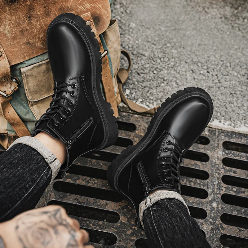 2025 Couples Casual Boots Four Season Men Womens High Top Leather Boots Fashion Thick Soled Non Slip Plus Size Outdoor Boots 250729